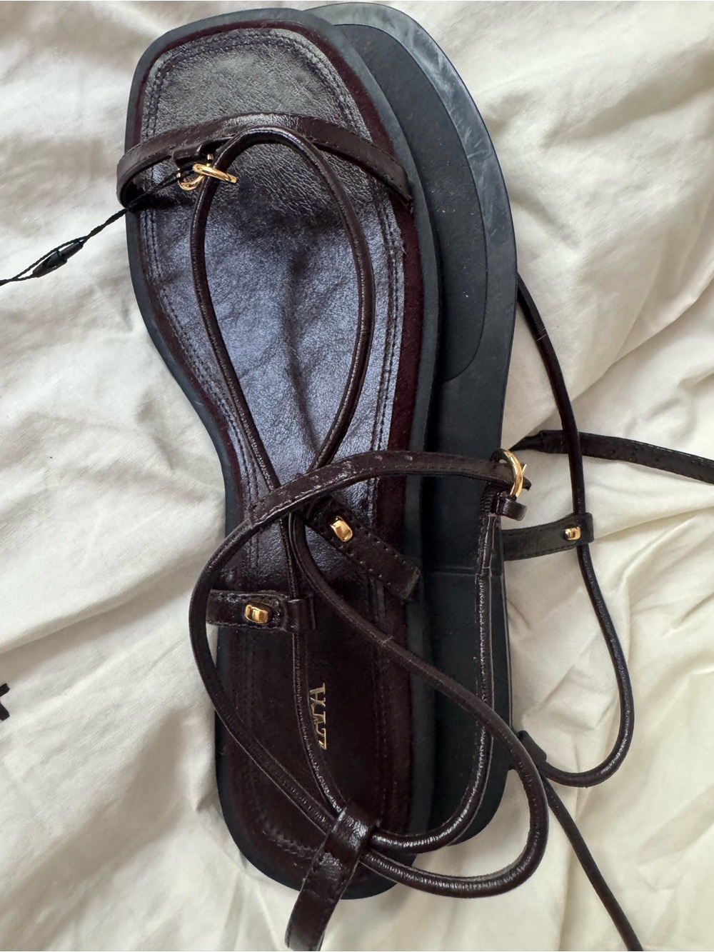 Dark brown leather strappy flat sandals - Picture 6 of 7